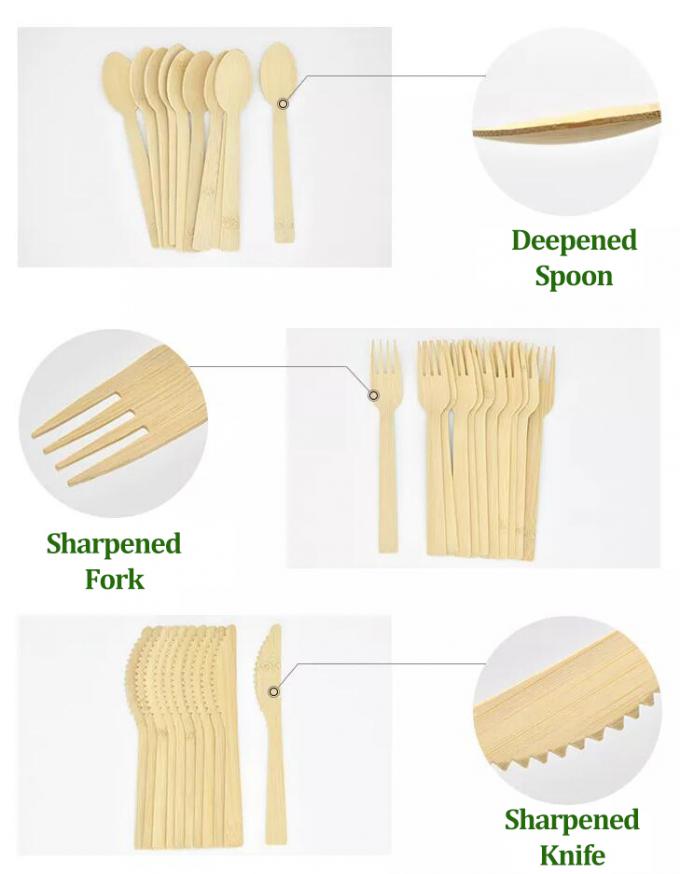 6.7" Heavy Duty Biodegradable Cutlery Set Bamboo Compostable 3