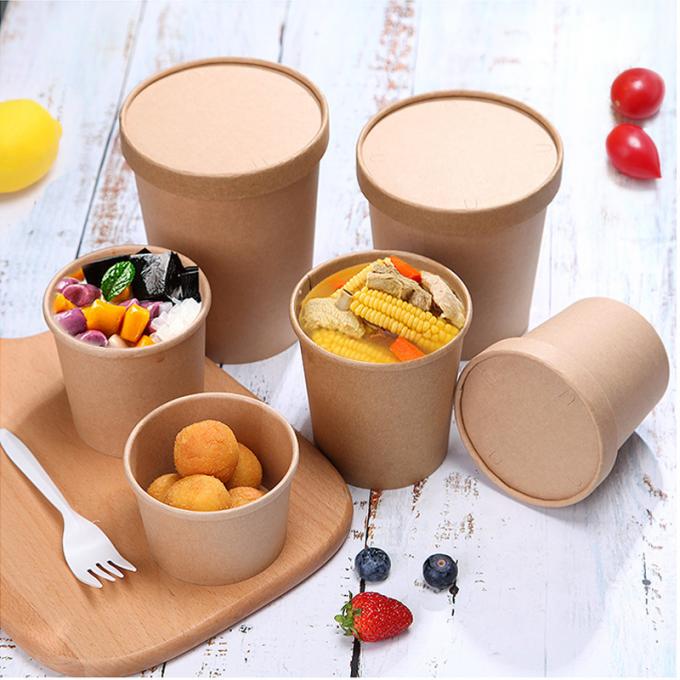 Recyclable Durable Kraft Paper Packaging Soup Cup With Lid Stackable 1