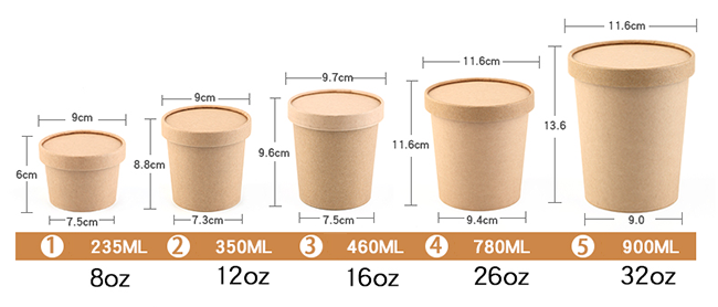 Recyclable Durable Kraft Paper Packaging Soup Cup With Lid Stackable 0