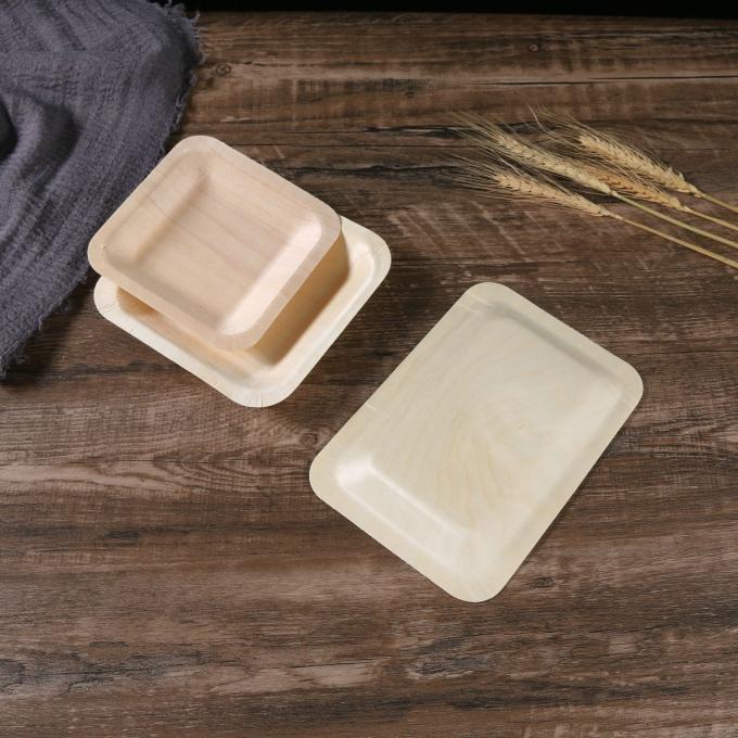 Nontoxic Wooden Biodegradable Disposable Tableware Dinner Plates Square Practical 0