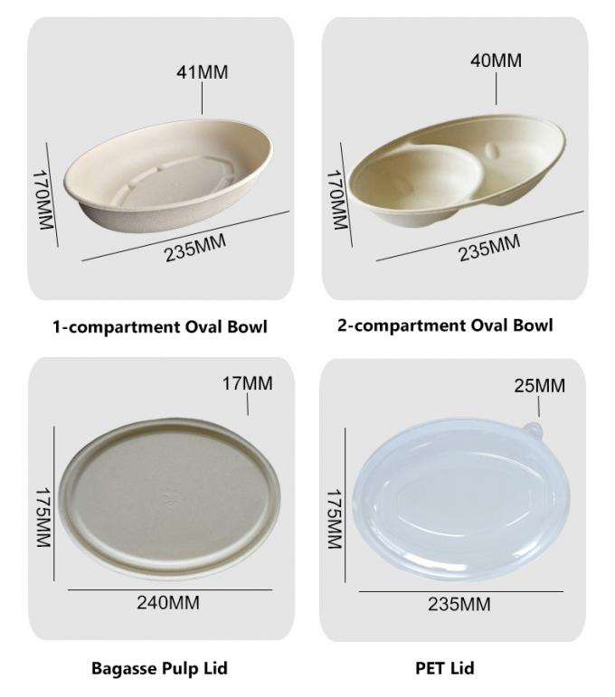 32oz 9 * 6 Biodegradable Bagasse Oval Bowl Burritos Bowls In Natural Color 0